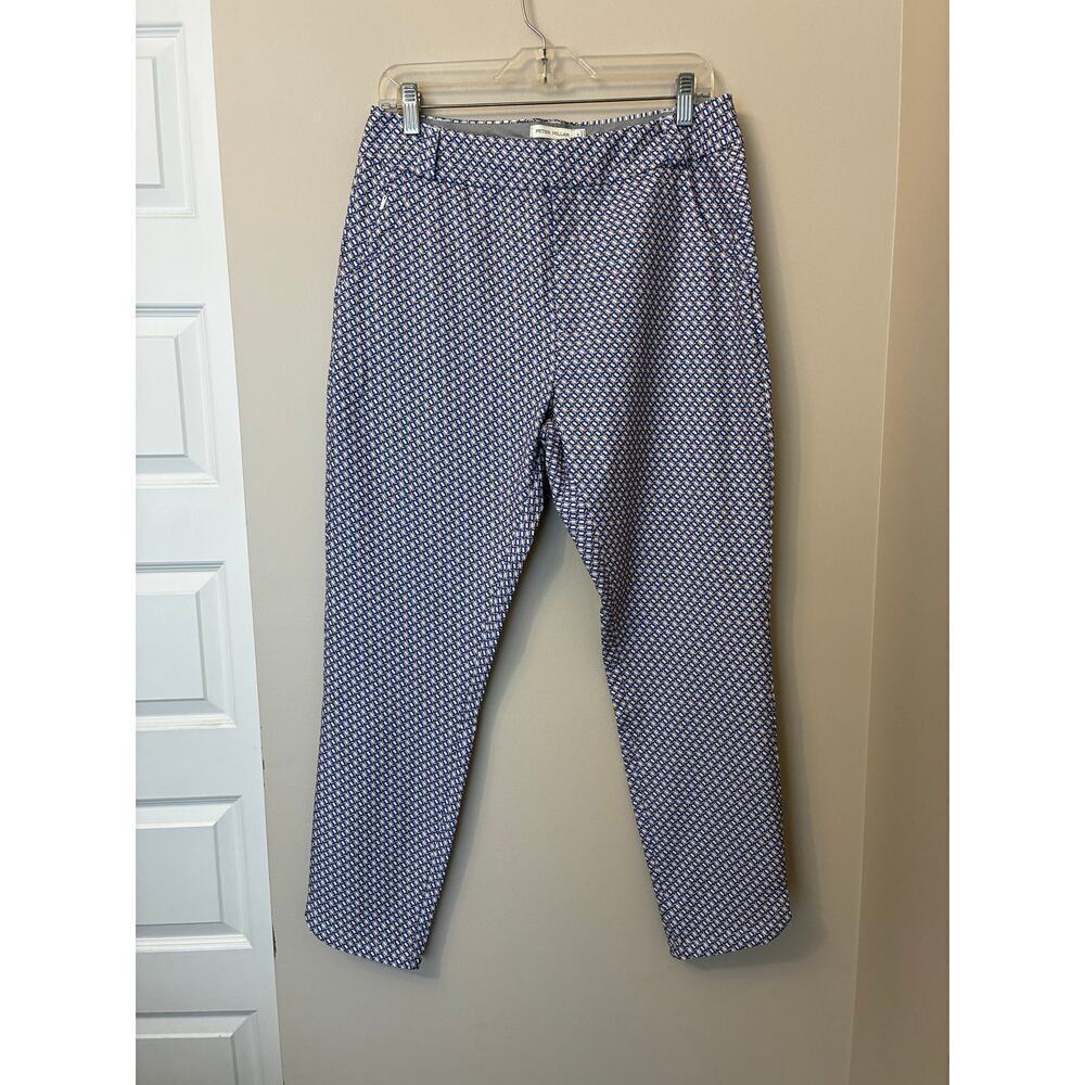Peter Millar Blue Geo Pattern Performance Fabric Ankle Golf Pants Women's Size 8